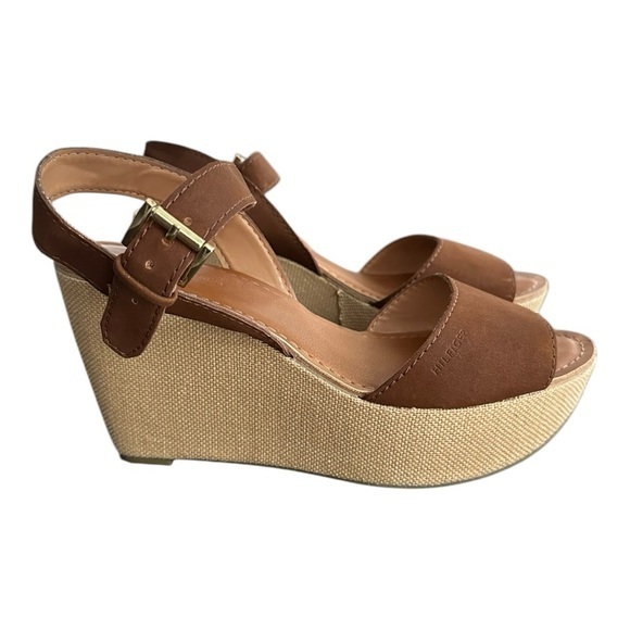 Tommy Hilfiger Francis Wedge Sandal Brown Buckle Women’s Size 9 Espadril… - Picture 1 of 14
